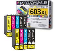 123CONSOMMABLES - 603XL - Pack de 10 Cartouches d'encre Compatible pour Epson 603 XL Etoile de Mer - pour Epson XP-2100 XP-2155 XP-3100 XP-4100 WF-2820 WF-2830 DWF WF-2870 WF-2835 WF-2850 Pack G