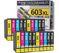 123CONSOMMABLES - 603XL - Pack de 20 Cartouches d'encre Compatible pour Epson 603 XL Etoile de Mer - pour Epson XP-2100 XP-2155 XP-3100 XP-4100 WF-2820 WF-2830 DWF WF-2870 WF-2835 WF-2850 Pack G