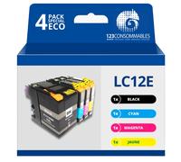 123CONSOMMABLES - LC-12E - Pack 4 cartouches compatibles avec BROTHER MFC-J6925DW LC12E (1 Noir / 1