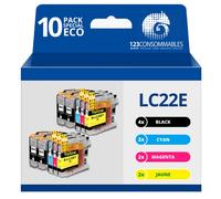 123CONSOMMABLES - LC-22E - Pack 10 cartouches compatibles avec BROTHER MFC-J5920DW LC22E (4 Noir / 2
