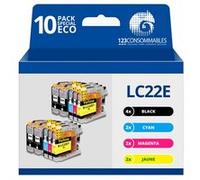 123CONSOMMABLES - LC-22E - Pack 10 cartouches compatibles avec BROTHER MFC-J5920DW LC22E (4 Noir / 2 Cyan / 2 Magenta / 2 Jaune) G