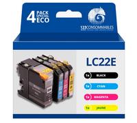 123CONSOMMABLES - LC-22E - Pack 4 cartouches compatibles avec BROTHER MFC-J5920DW LC22E (1 Noir / 1