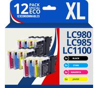 Pack compatible BROTHER LC980/LC985/LC1100, 12 cartouches - 123CONSOMMABLES - Topromo