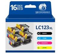 123CONSOMMABLES - LC123 - Pack 16 Cartouches Compatibles avec Brother LC123XL pour Imprimante DCP-J132W J152W J172W J552DW J752DW J4110DW MFC-J245 J6520DW J6720DW (4 Noir / 4 Cyan / 4 Magenta / 4 Jaun
