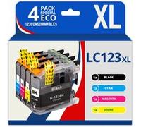123CONSOMMABLES - LC123 - Pack 4 Cartouches Compatibles avec Brother LC123XL pour Imprimante DCP-J132W J152W J172W J552DW J752DW J4110DW MFC-J245 J6520DW J6720DW (1 Noir / 1 Cyan / 1 Magenta / 1 Jaune