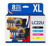 123CONSOMMABLES - LC22U - Pack 8 Cartouches d'encre Compatible Brother LC22UXL LC22U LC-22U LC-22UBK LC-22UC LC-22UM LC-22UY XL pour Brother DCP-J785DW MFC-J985DW (2 Noir / 2 Cyan / 2 Magenta / 2 Jaun