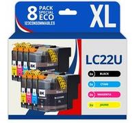 123CONSOMMABLES - LC22U - Pack 8 Cartouches d'encre Compatible Brother LC22UXL LC22U LC-22U LC-22UBK LC-22UC LC-22UM LC-22UY XL pour Brother DCP-J785DW MFC-J985DW (2 Noir / 2 Cyan / 2 Magenta / 2 Jaun
