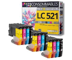 123CONSOMMABLES - LC521 - Pack de 12 Cartouches Encre Compatible avec Brother LC-521 pour Brother DC
