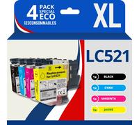 123CONSOMMABLES - LC521 - Pack de 4 Cartouches Encre Compatible avec Brother LC521 pour DCP-J1260W, DCP-J1310DW, DCP-J1313DW, DCP-J1360DW, DCP-J1460DW