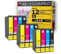 123CONSOMMABLES Pack 12 Cartouches d'encre pour 603 XL pour Epson XP-2100 | Compatible avec Epson XP-2100 XP-2155 XP-3100 XP-4100 WF-2820 WF-2830 DWF