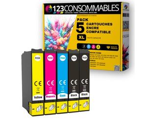 123CONSOMMABLES Pack 5 Cartouches d'encre pour 603 XL pour Epson XP-2100 | Compatible avec Epson XP-2100 XP-2155 XP-3100 XP-4100 WF-2820 WF-2830 DWF