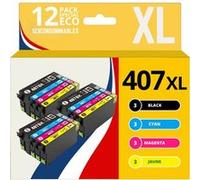 123CONSOMMABLES - Pack de 12 Cartouches d'encre compatibles avec Epson 407XL WorkForce Pro WF-4745DTWF (3 Noires, 3 Cyan, 3 Magenta, 3 Jaune) G