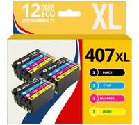 123CONSOMMABLES - Pack de 12 Cartouches d'encre compatibles avec Epson 407XL WorkForce Pro WF-4745DTWF (3 Noires, 3 Cyan, 3 Magenta, 3 Jaune)
