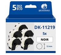 123CONSOMMABLES - Pack de 5 Rouleaux Étiquettes circulaires prédécoupées compatible BROTHER DK-11219 - Diamètre 12 mm - Unités 1200 - Texte noir sur fond blanc