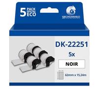 123CONSOMMABLES - Pack de 5 Rouleaux Étiquettes compatible BROTHER DK-22251 - Largeur 62 mm x 15,24 m - Texte rouge et noir sur fond blanc