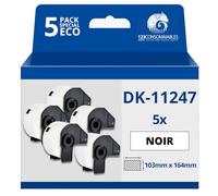 123CONSOMMABLES - Pack de 5 Rouleaux Étiquettes compatible Brother DK11247-103x164 mm - 180 unités - Texte noir sur fond blanc