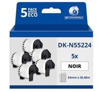 123CONSOMMABLES - Pack de 5 Rouleaux Étiquettes non adhésives compatible BROTHER DK-N55224 - Largeur 54 mm x 30,48 m