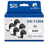 123CONSOMMABLES - Pack de 5 Rouleaux Étiquettes prédécoupées polyvalentes compatible avec BROTHER DK-11204-17x54 mm - 400 unités - Texte noir sur fond blanc