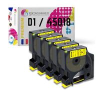 123CONSOMMABLES - Pack de 5 Rubans compatible avec DYMO D1 45018 - Texte noir sur fond jaune - Largeur 12 mm x 7 mètres