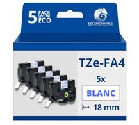 123CONSOMMABLES - Pack de 5 Rubans textiles compatible avec Brother TZeFA4 - Texte bleu sur fond blanc - Largeur 18 mm x 3 mètres