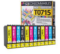 Pack 12 cartouches compatibles EPSON T0715XL - 123CONSOMMABLES - Topromo