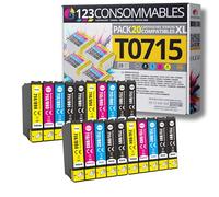 123CONSOMMABLES - T0715 - Pack de Cartouches compatibles avec Epson T0715 Guépard T0711 T0712 T0713 T0714 - Compatible avec Epson Stylus SX218 SX400 SX510W (4 Noir / 4 Cyan / 4 Magenta / 4 Jaune)