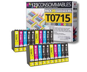 123CONSOMMABLES - T0715 - Pack de Cartouches compatibles avec Epson T0715 Guépard T0711 T0712 T0713 T0714 - Compatible avec Epson Stylus SX218 SX400 SX510W (4 Noir / 4 Cyan / 4 Magenta / 4 Jaune)