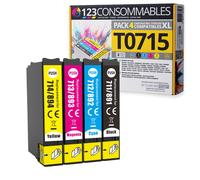 123CONSOMMABLES - T0715 - Pack pour Epson T0715 T0711 T0712 T713 T0714 - cartouches compatible avec Epson Stylus SX218 SX400 SX510W SX515W DX7450 DX8450 (1 Noir / 1 Cyan / 1 Magenta / 1 Jaune)