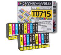 123CONSOMMABLES - T0715 - Pack pour Epson T0715 T0711 T0712 T713 T0714 - Cartouches Compatible avec Epson Stylus SX218 SX400 SX510W SX515W DX7450 DX8450 (8 Noir / 4 Cyan / 4 Magenta / 4 Jaune)