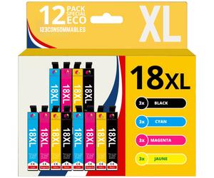 123CONSOMMABLES - T18XL - Cartouches d'encre Compatible avec Epson 18XL pour Imprimante Expression H