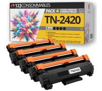 123CONSOMMABLES - TN2420 - Pack 4 Toners Noir pour Brother DCP-L2530DW | Compatible avec Brother MFC-L2710DW, DCP-L2510D, HL-L2350DW, HL-L2310D et HL-L2375DW