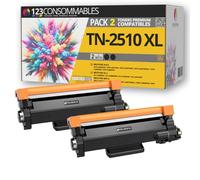 123CONSOMMABLES - TN2510XL - Pack 2 Toners Noir pour Brother DCP-L2620DW | Compatible avec Brother HL-L2445DW, DCP-L2627DWE, HL-L2400DWE, HL-L2400DW et DCP-L2660DW