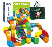 123PCS Circuit de Train Électrique Magnétique, Routique Train 3D, Jeu de Construction Circuit Flexible Motorisé Défiant la Gravité, Cadeau Enfant pour Noël Anniversaire (81PCS,1CAR)