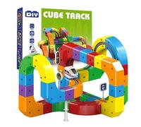 123PCS Circuit Train Electrique, Circuit Voiture Flexible, Routique Train 3D, itinéraires de 3D avec Cubes stem, Rail Cube Building Toy, for Boys Girls (81PCS)