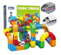 123PCS Circuit Train Electrique, Circuit Voiture Flexible, Routique Train 3D, itinéraires de 3D avec Cubes stem, Rail Cube Building Toy, for Boys Girls (123PCS)