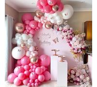 123Pcs Hot Pink Balloon Arch and Garland Kit With Rose Gold Decor for Girls Birthday Party, Baby Shower, Wedding, Bridal Shower, Valentine's Day