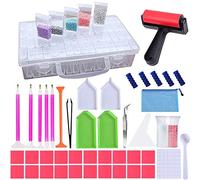 124 Pcs Outils de Broderie Diamant, Kit Accessoires de Peinture Diamants Avec Boîte de Rangement Diamant, Point Stylo Rapide, Colle, Plaque de Diamant, et étiquette Pour DIY Artisanat,Molette