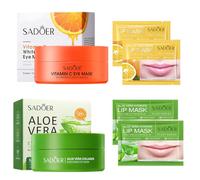 124 PCS Patch Aloe Vera Yeux et Patchs pour Les Lèvres, Masque Yeux avec Vitamine C et Lip Mask, Patch Cernes et Poches, Nourrit et Lisse le Contour des yeux, Lèvres Repulpées