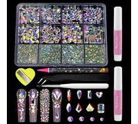 1240 PCS Strass Ongle Nail Art Cristal Strass Gemmes Diamants en à Dos Plat, Avec Pince épiler et Stylos Peindre les Diamants, Pinceau Nail Art Ongles, 2Pcs Colle à Ongles, MELLTONG