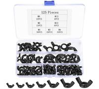 125 Pcs Ecrou Papillon, Écrou Papillon à Oreilles, Écrous à Papillons, Écrous à Ailettes, Ecrou Ailette Métrique pour Vis Boulons, Fixation de Appareils électroniques, M3 M4 M5 M6 M8 M10 M12 (Noir)