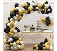 125-Piece Arch Balloon Kit Black And Gold Confetti Latex Balloons, Gold Black White Balloons Birthday For Wedding, Retirement, Baby Shower, Halloween, Party Birthday Decoration