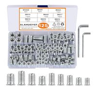 125 Pièces Insert Fileté Bois, M5 M6 M8 M10 Inserts Filetés Écrous à Visser Douille, Manchons à Visser en Acier au Carbone, Écrous Hexagonaux pour Meubles en Bois