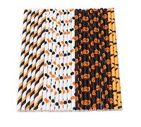 125 pièces Pailles en Papier d'Halloween, Pailles en Carton à Motifs Aléatoires Mignons Pailles à Boire Biodégradables avec Rayures, Points, Conception de Motif de Citrouille
