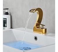 1256, Brass Hot and Cold Hole mounting, Single Lever Waterfall Bathroom Faucet, Gold