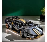 1259 pièces Blocs de construction de modèle de supercar à technologie de taureau plaqué or, un cadeau de vacances parfait (Halloween/Thanksgiving/Noël) pour les hommes qui rêvent de posséder une voitu