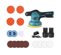 125mm Polisseuse Voiture Sans Fil 12V,Mini Polisseuse avec 2 * 1300mah Batteries,Vitesses 2800-5500RPM,8 Vitesses Réglables,pour l'entretien Voitures et Bateaux,Cirage et Finition Voitures (Bleu)