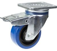 125mm swivel/brake castor with blue elastic rubber on nylon centre wheel