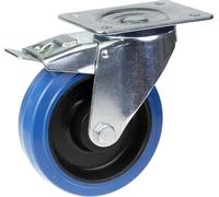 125mm swivel/brake castor with blue elastic rubber on nylon centre wheel