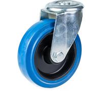 125mm swivel castor with blue elastic rubber on nylon centre wheel