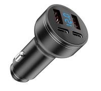 126W Chargeur Voiture Allume Cigare USB, 2 PD+2 QC3.0 Adaptateur de Charge Rapide Métaux, 4-Ports Chargeur de Voiture USB C avec voltmètre LED, Charge Rapide pour iOS, Android, Comprimés